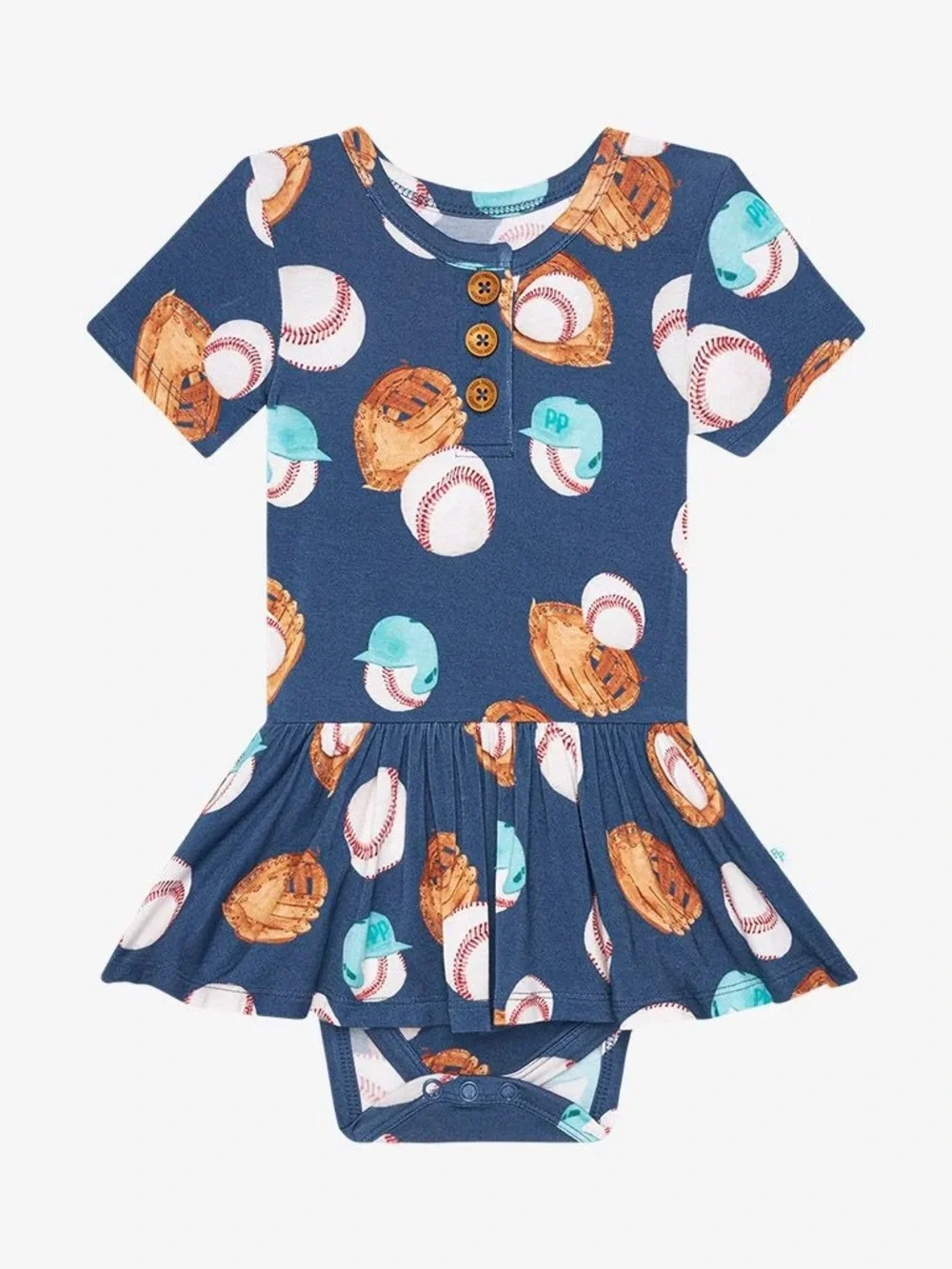 Posh peanut baseball HOMER SHORT SLEEVE HENLEY TWIRL SKIRT BODYSUIT